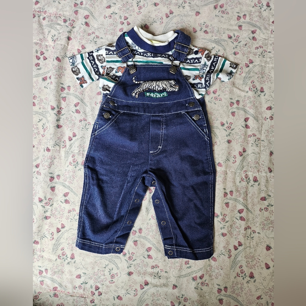 Vintage In Design Kids 12M Overall Safari Set Good Condition